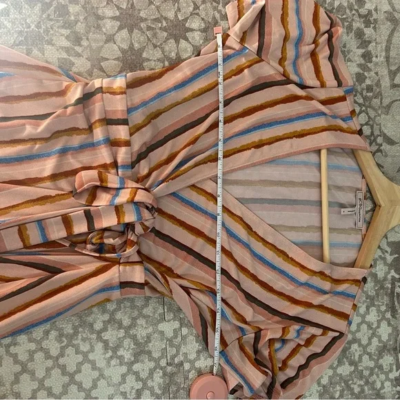 BCBGeneration Dress Womens Short Sleeve Riviera Stripe Wrap V-Neck Multicolor M - Picture 10 of 11